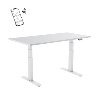 Sit-Stand Electric Desk 160 x 75 cm, Height 62-128 cm, White Top / White Base, Connected