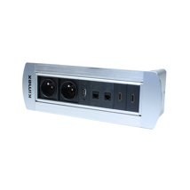 Caja de conexión de mesa giratoria manual, 2xRJ45, USB, 2xHDMI, 2x toma de corriente de 220v, gris
