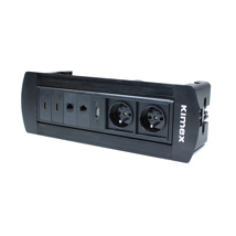 Caja de conexión de mesa giratoria manual, 2xRJ45, USB, 2xHDMI, 2x toma de corriente de 220v, negro